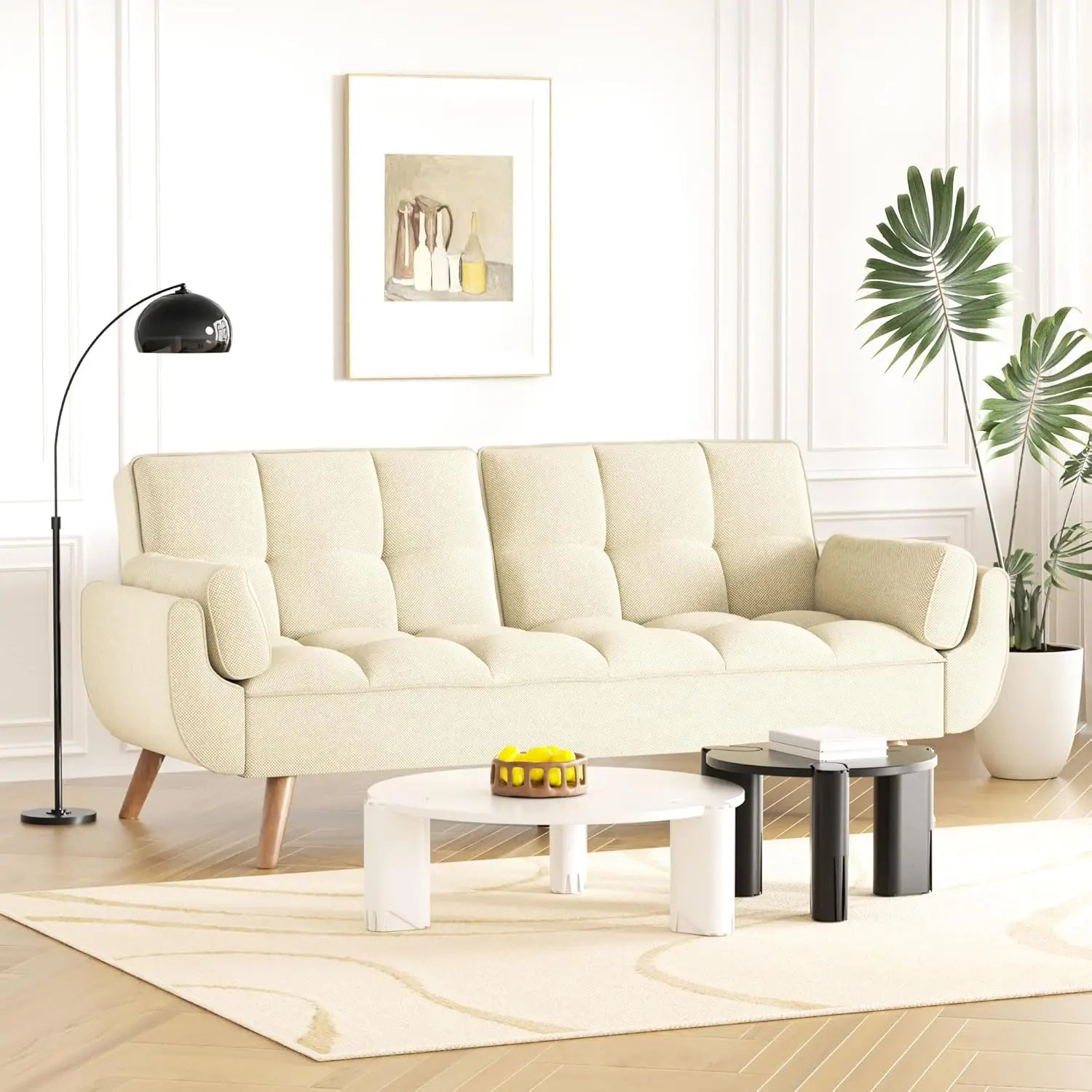 Futon Couch for Small Spaces & Apartment, 2-in-1Modern Comfy Loveseat Convertible Sofa Bed, 74.4-Inch Compact Design for Living