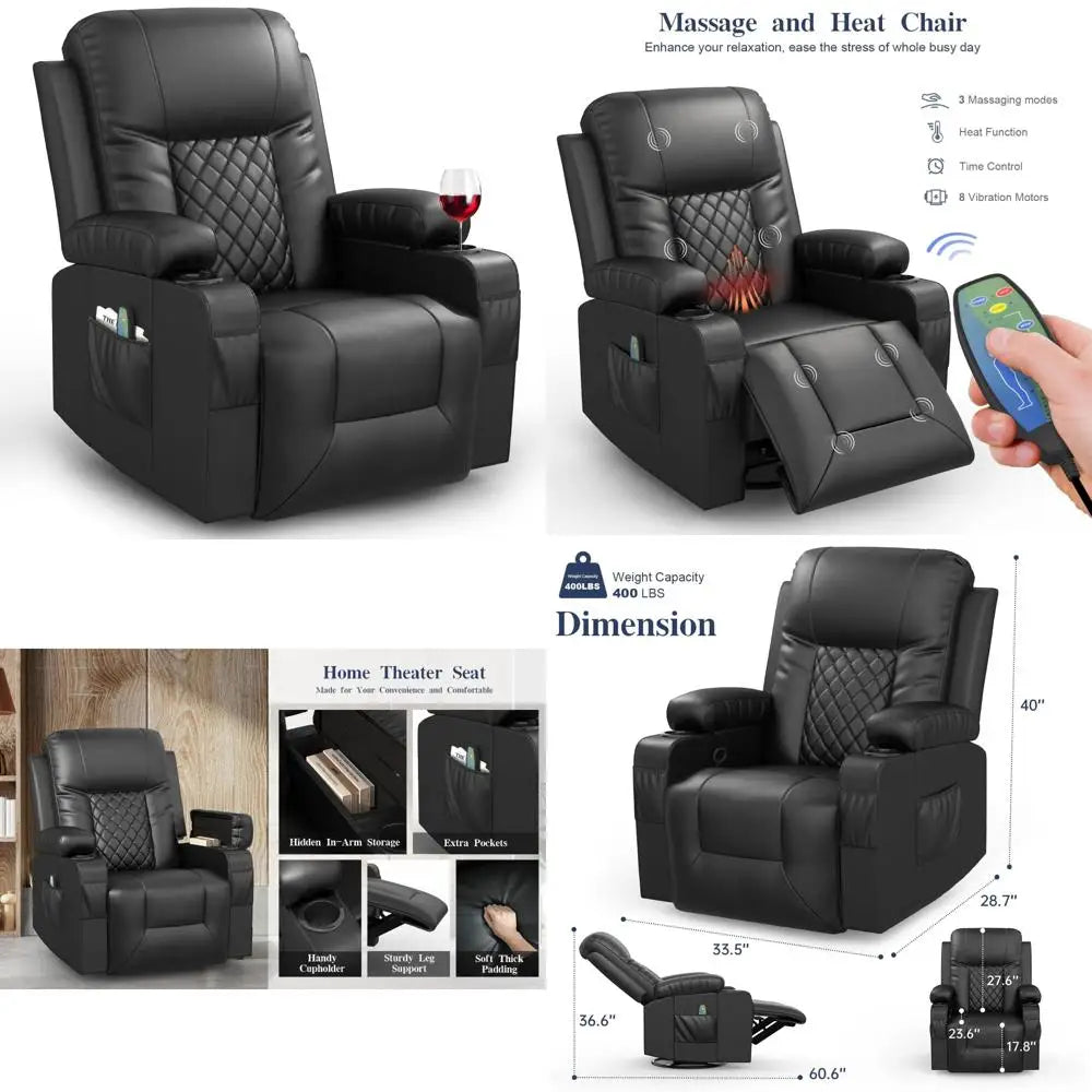 Adult Ergonomic Massage Rocker Chair with Heated Lounge, FSC certified, 360-degree Swivel Single Sofa Seat