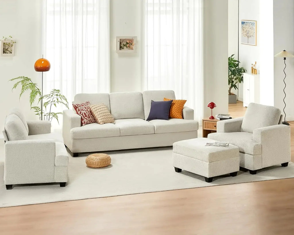 Sofa, Modern Living Room Set with Extra Deep Seats, Comfy Sofa- Sofa Couch for Living Room ,Apartment, Lounge, Beige