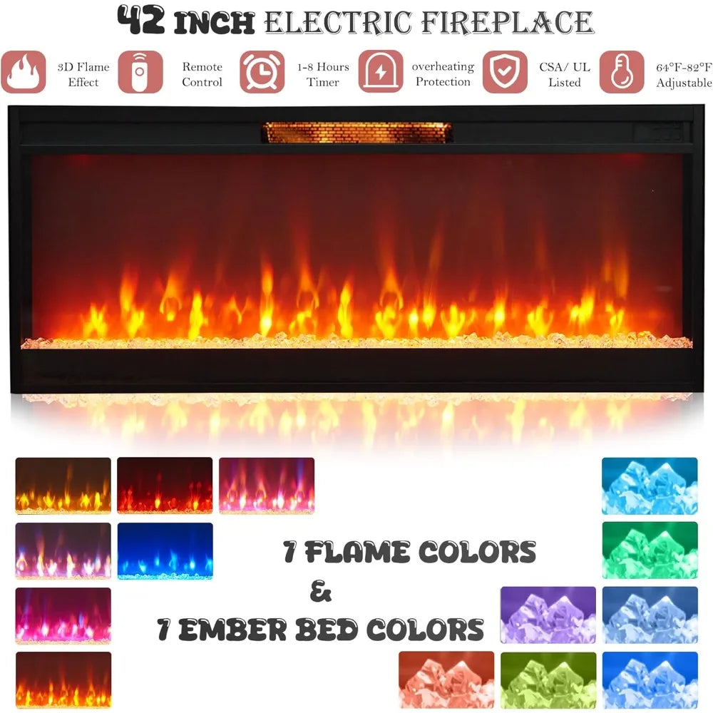Fireplace TV Stand for 85" TV, 33" Tall Highboy Farmhouse Entertainment Center w/42'' Electric Fireplace & LED Light, Rustic