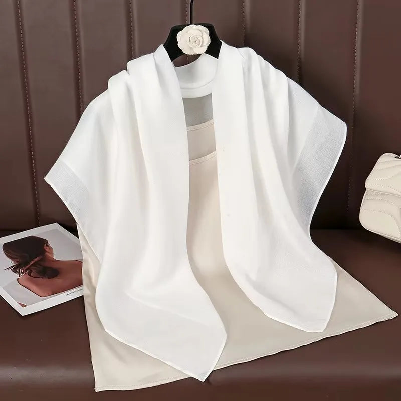 90*90cm Thin Soft Square Scarves for Women/ Simplicity Solid Color Cotton Linen Headscarf/ Muslim Female's Hijabs Bag Accessories