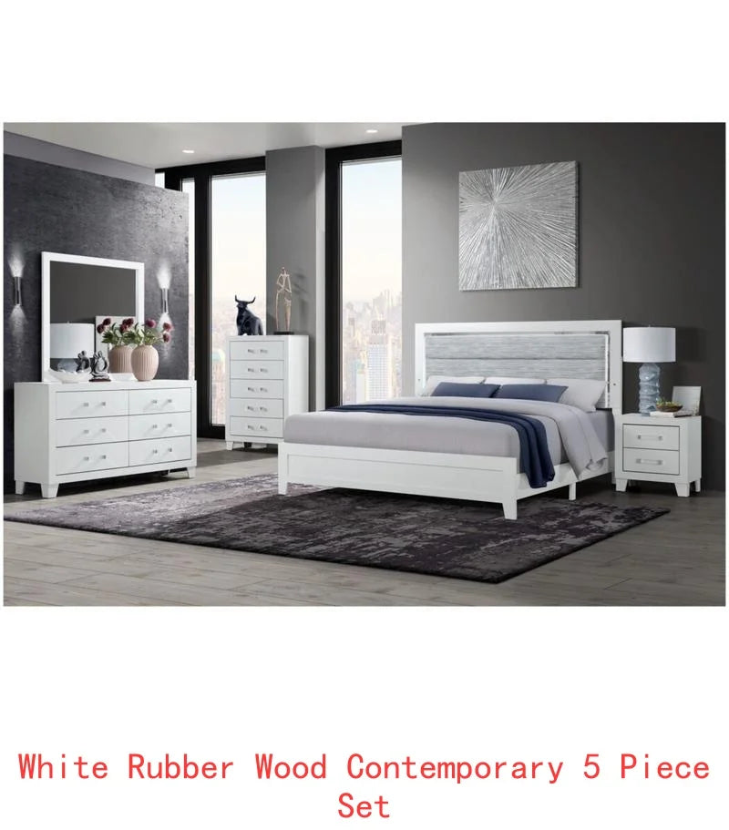 5PC White Full Bedroom Set with LED Lighting