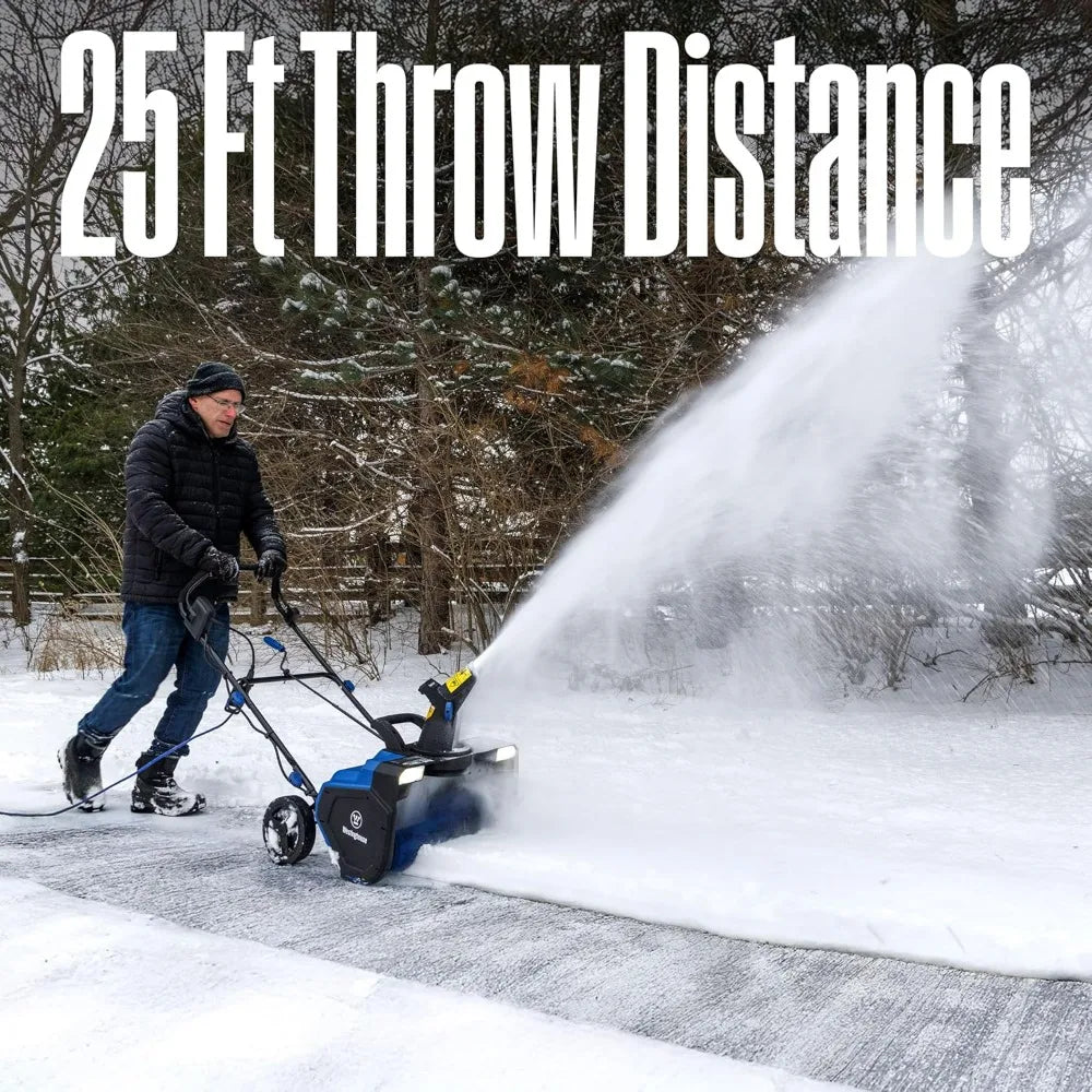 WSnow23 23-Inch Corded Snow Thrower with Dual LED Lights, 1800W Motor, and 25-Foot Snow Throwing Distance