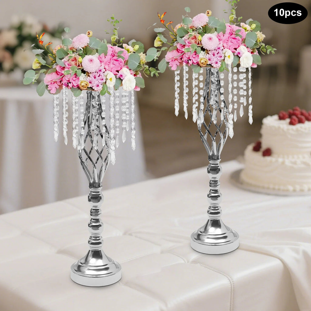 10 Pcs Crystal Flower Stand, Wedding Party Decor Flower Arrangement Stand，21.7in/55cm Tall Elegant Tabletop/Metal Flower Vase