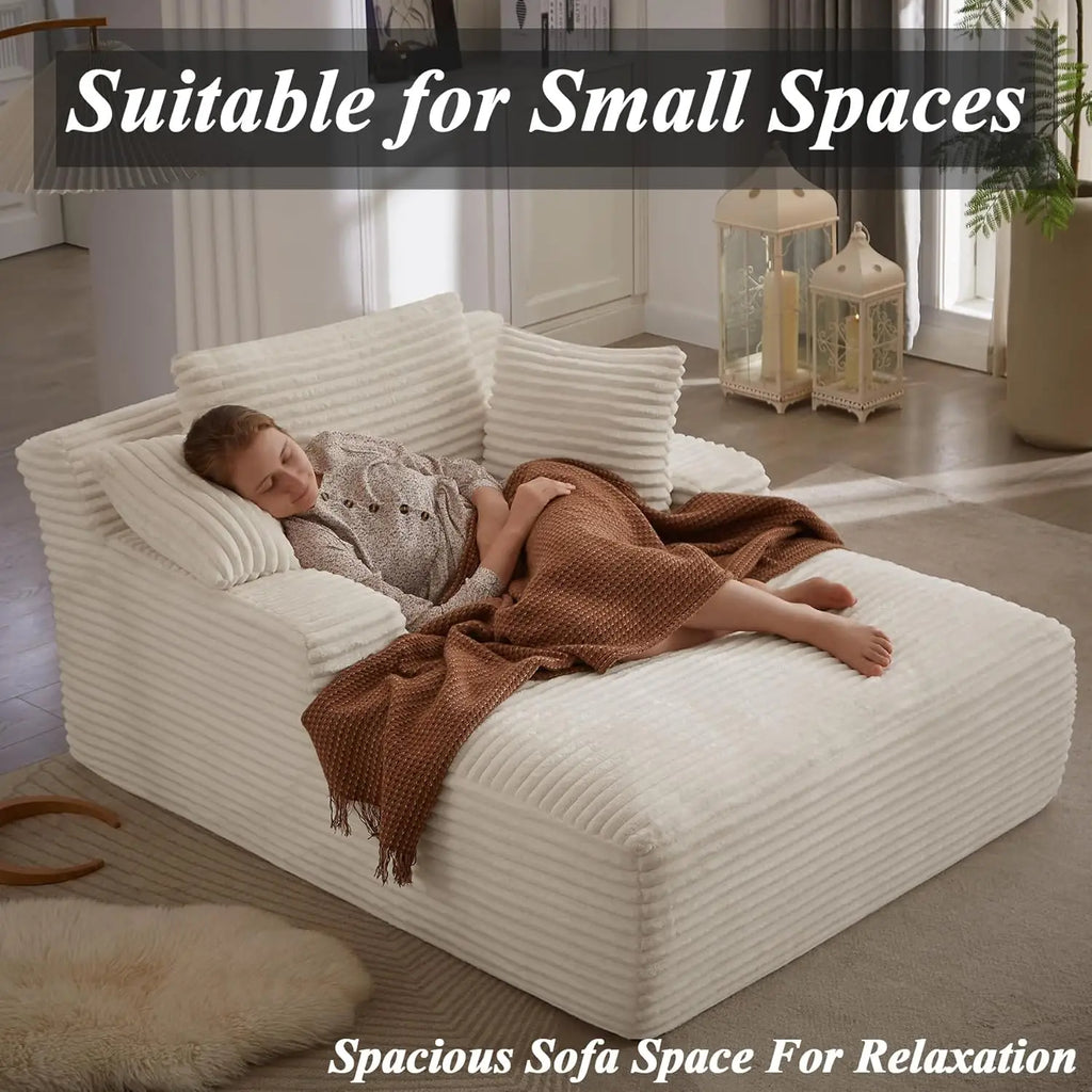Oversized Chaise Lounge Chair with 3 Comfy Pillows for Living Room/ Bedroom, Wide Arms/ Corduroy Fabric/ High-Density