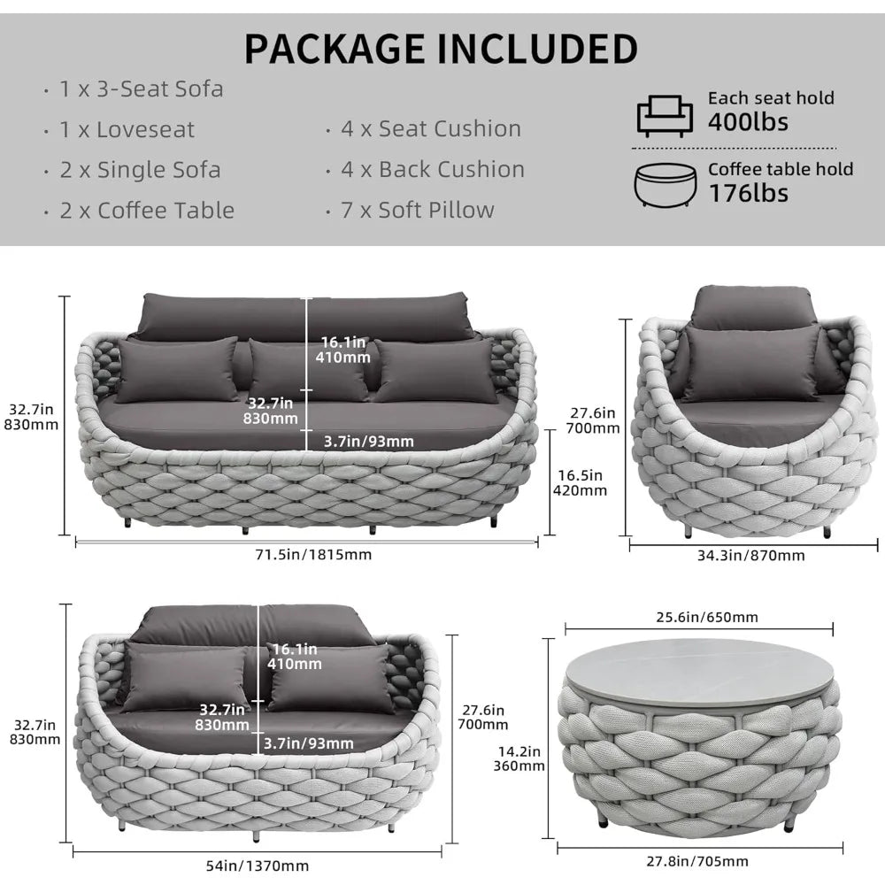 Outdoor Patio Furniture Set 6 Pieces Aluminum Sectional Sofa, Metal Patio Conversation Set