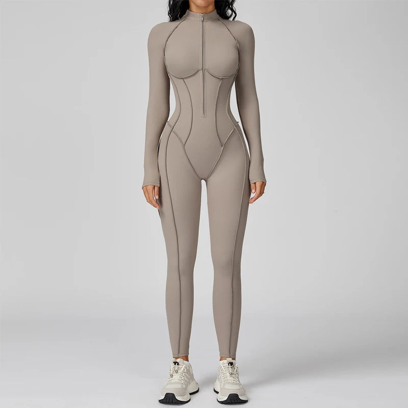 Women's Running Onesie Athletic Romper/ Pants, Long Sleeve, Zip Up Hiking Outfits, One Piece Workout Jumpsuit