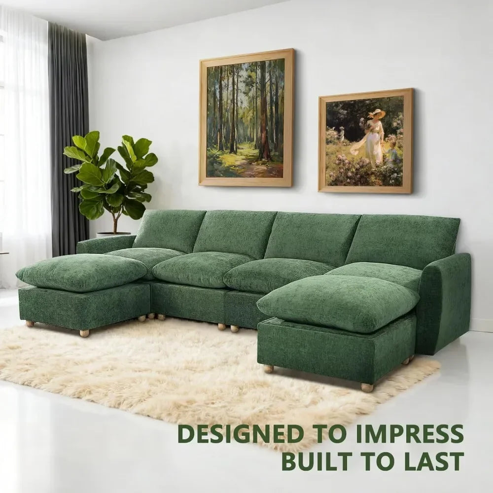 Chenille Modular Sectional Sofa, U Shaped Cloud Couch with Chaise for Living Room, Convertible Sectional Sofa Customized
