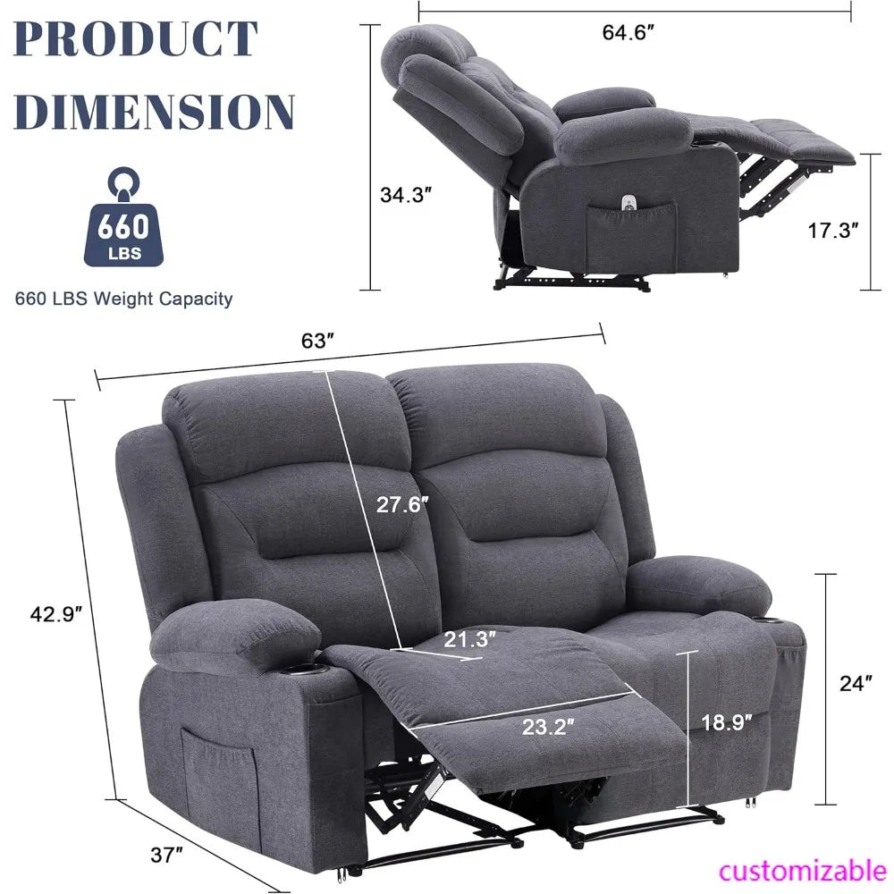 Spacious Two-Person Reclining Loveseat with Heating and Massage, Compact Recliner Sofa with Drink Holders and USB Charging