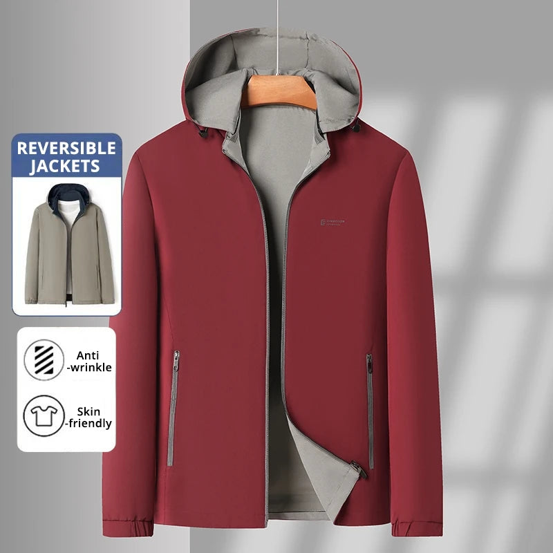 Premium Wrinkle Free Reversible Waterproof Men's Blazer Jacket/ Detachable Hooded Windbreaker/ Business-Casual, Lightweight Coats