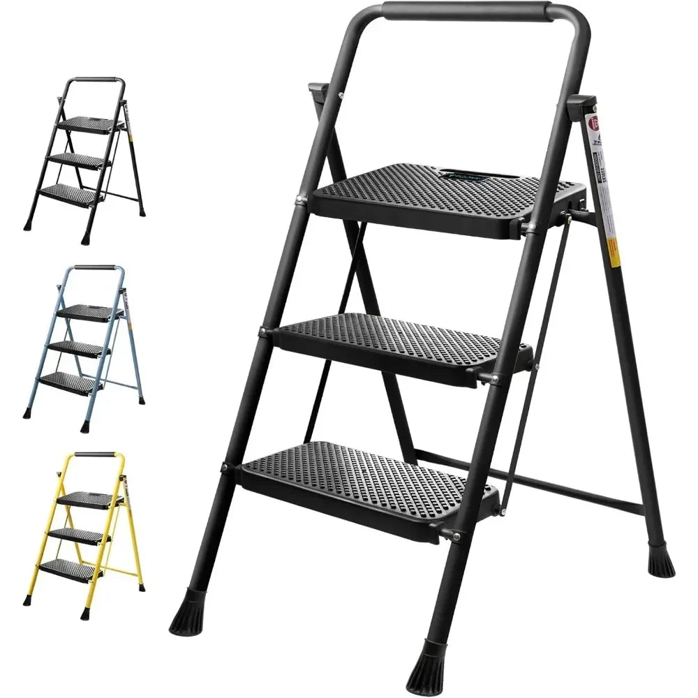 Customizable- 3 Step Ladder, Heavy Duty Foldable Step Stool, Portable Steel Folding Stool For Household Garage Storage