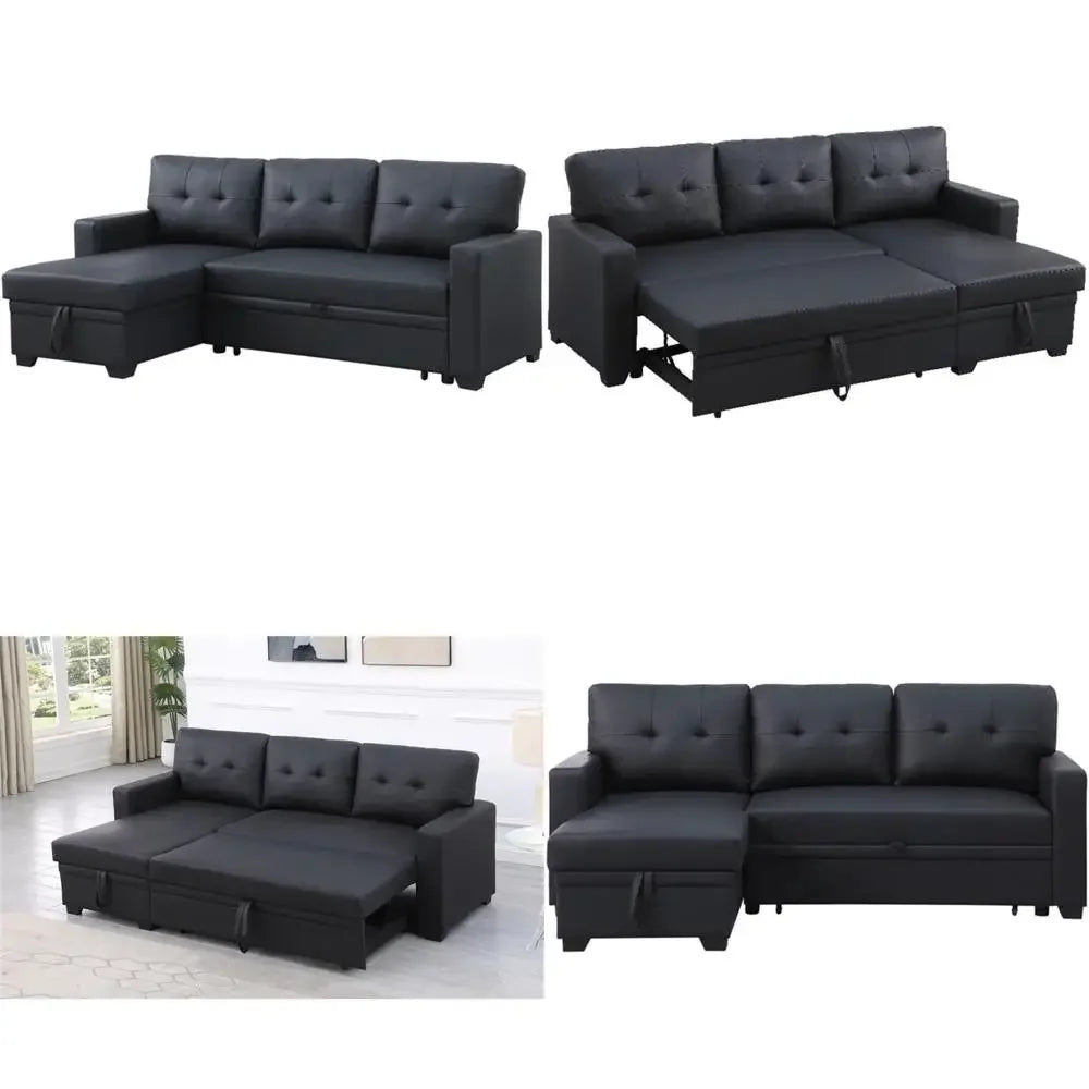 Reversible Polyester Sleeper Sofa with Convertible Storage, Chaise, and Tufted Cushions