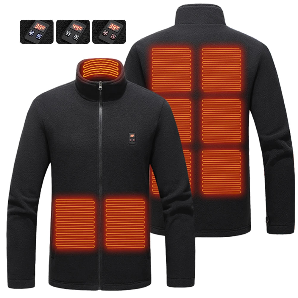 9 Heated Area Intelligent Heating Coat/ USB Charging Heating Jacket/ 3 Gear Temperature Heated Insulated Jackets for Hiking-Skiing