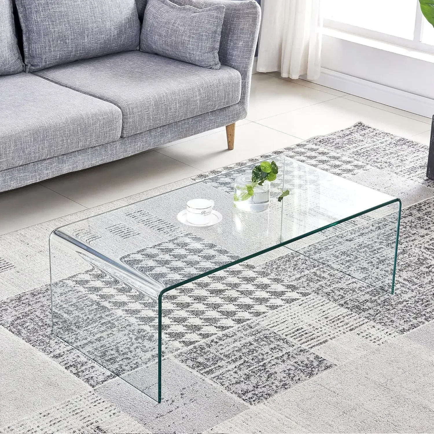 Glass Coffee Table for Living Room, Modern Tempered Decor, Easy to Clean and Safe Rounded Edges Clear Coffee Tables