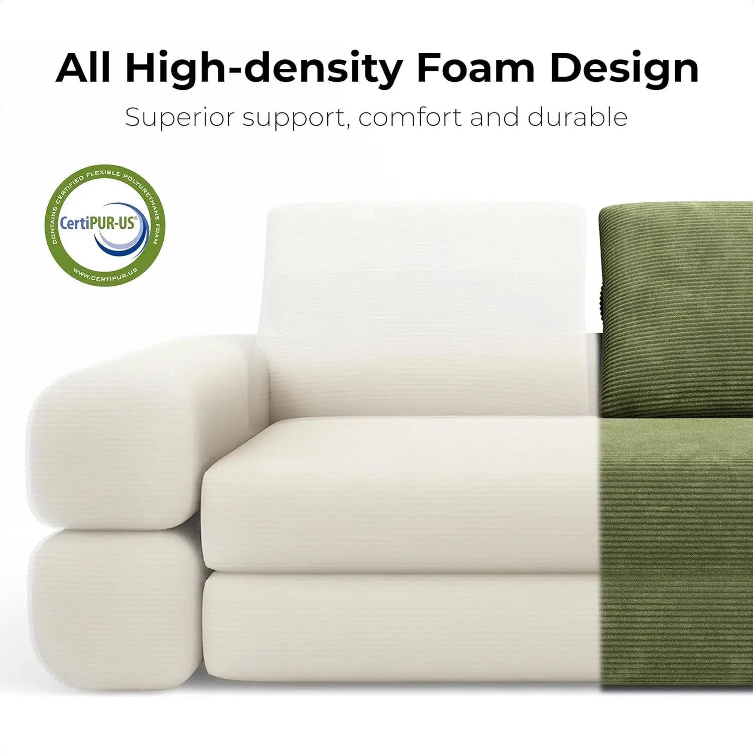 Convertible Sleeper Sofa Bed Floor Sofa 3-in-1 No Assembly, Foldable Mattress with Corduroy Upholstery Green, Dark Grey