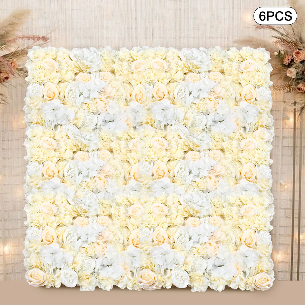 6Pcs Artificial Flower Wall Panel Set Flower Background Panel for Wall, 60x40cm Silk Hydrangea Rose Floral Panel  for Photo Background Home Party Wedding Backdrop Decoration