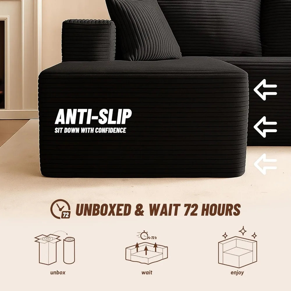 107" Boneless Couch with Deep Seat, Modular Sectional Sofa, Cloud Sectional Couch for Living Room, No Assembly Required, Corduroy