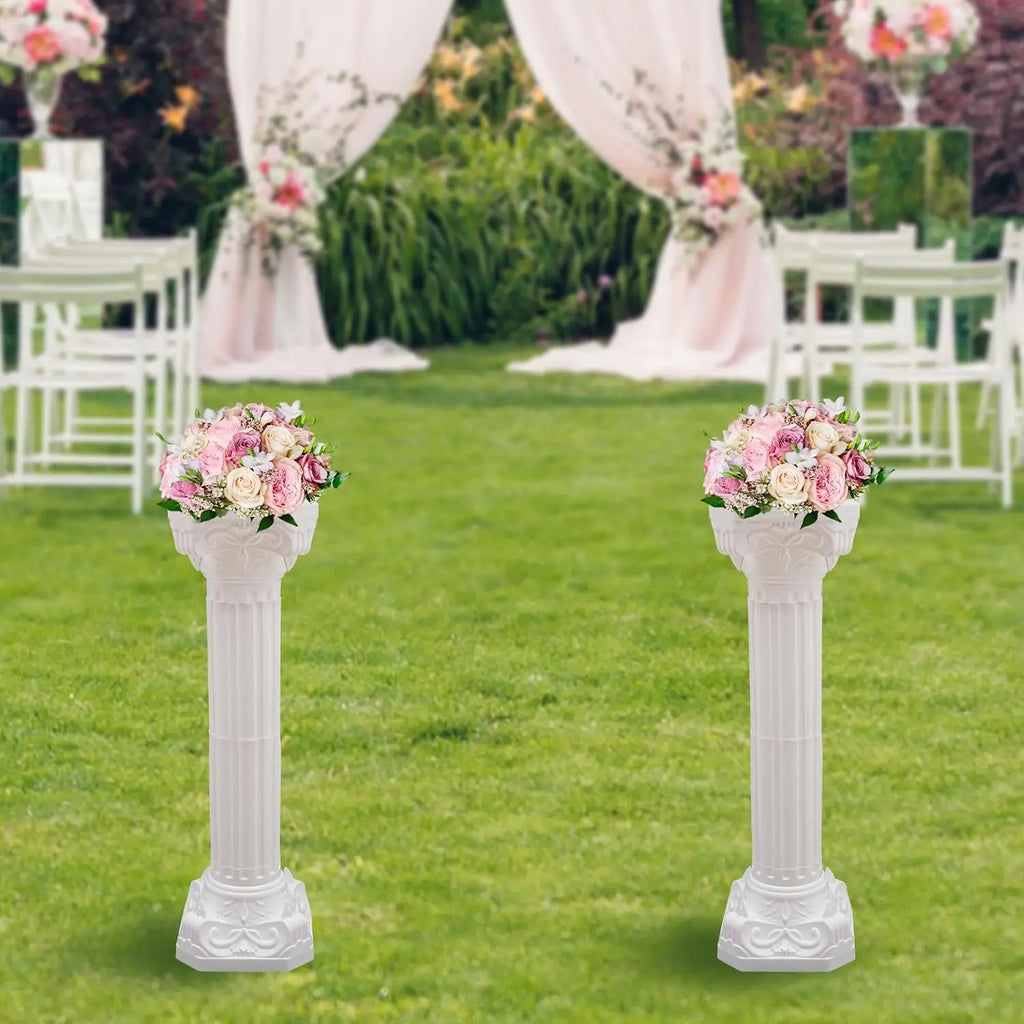 2 Pcs White Roman Pillars for Wedding Backdrops, Decorative Columns, 34.65" Flower Pot Columns/ Decor Stand for Events, Parties, Garden