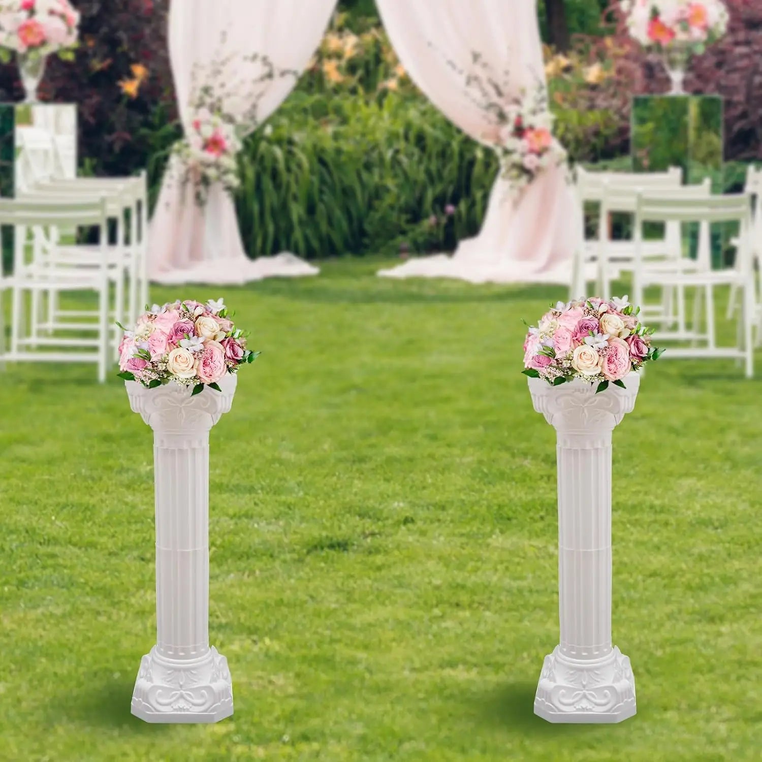 2 Pcs White Roman Pillars for Wedding Backdrops, Decorative Columns, 34.65" Flower Pot Columns/ Decor Stand for Events, Parties, Garden