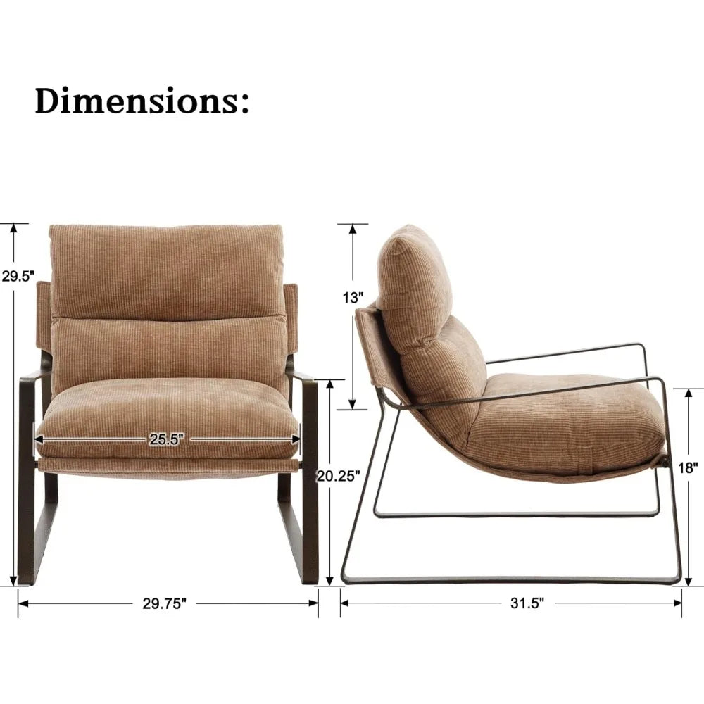 Mid-Century Style Armchair, Comfortable Chenille Lounge Chair, Lazy Chair with Bronze Metal Legs for Living Room