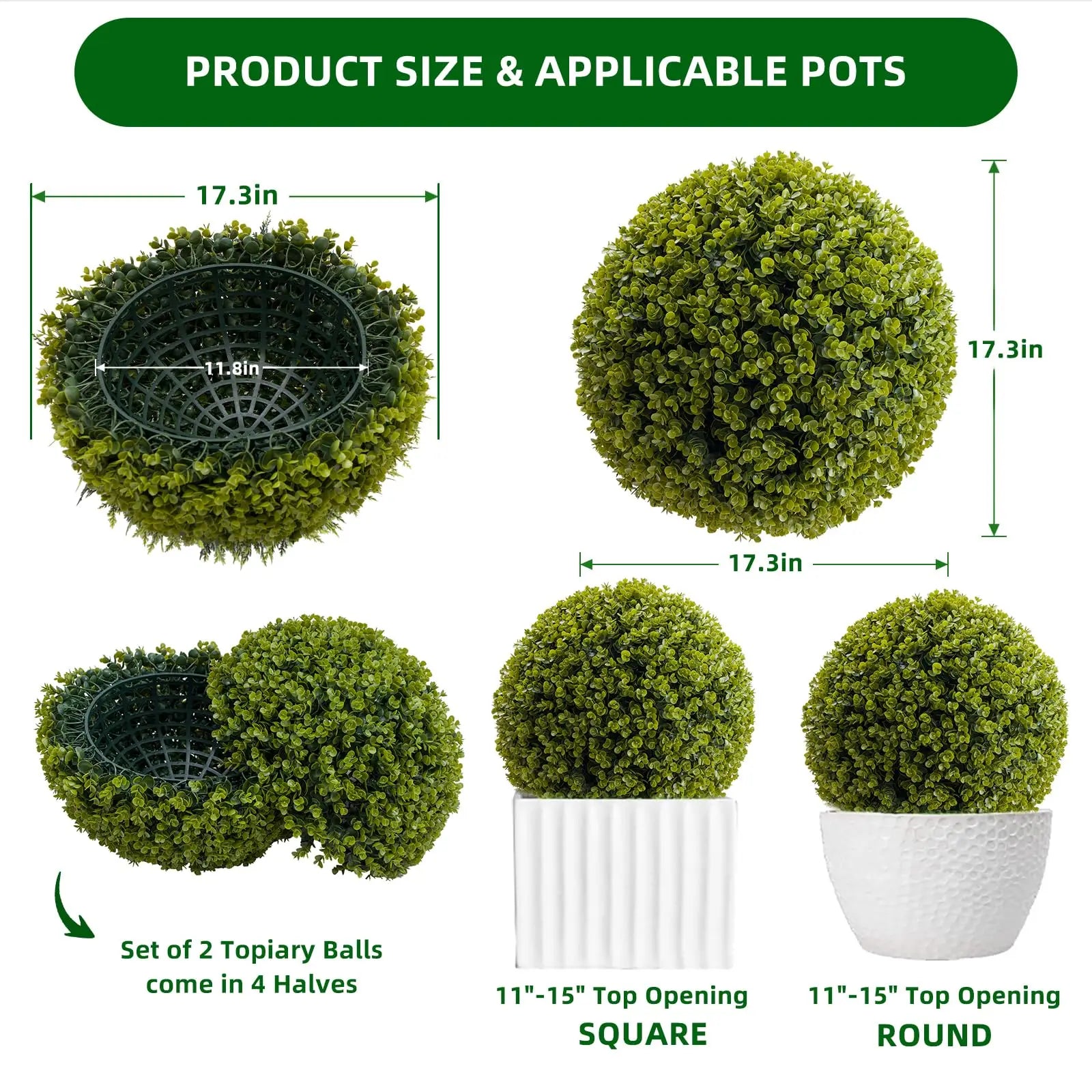 New Topiary Balls Artificial Outdoor Set of 2, Artificial Topiary Cedar Balls for Home /Wedding Decor /Green 44/48/54/55/59/63 CM