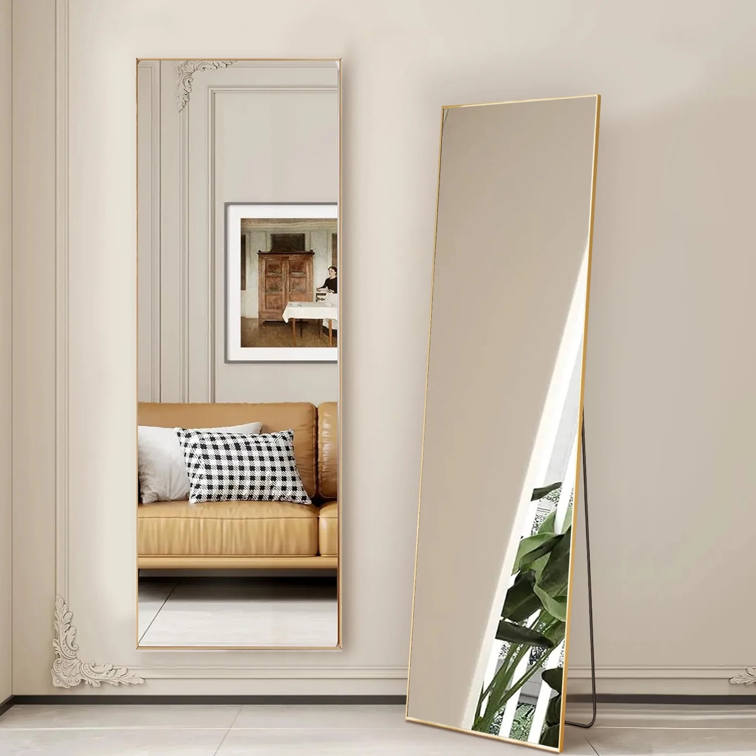Full Length Mirror with Stand 59"x16" Floor Mirror with Aluminum Alloy Frame Body Wall-Mounted Mirrors For Bedroom/ Bathroom
