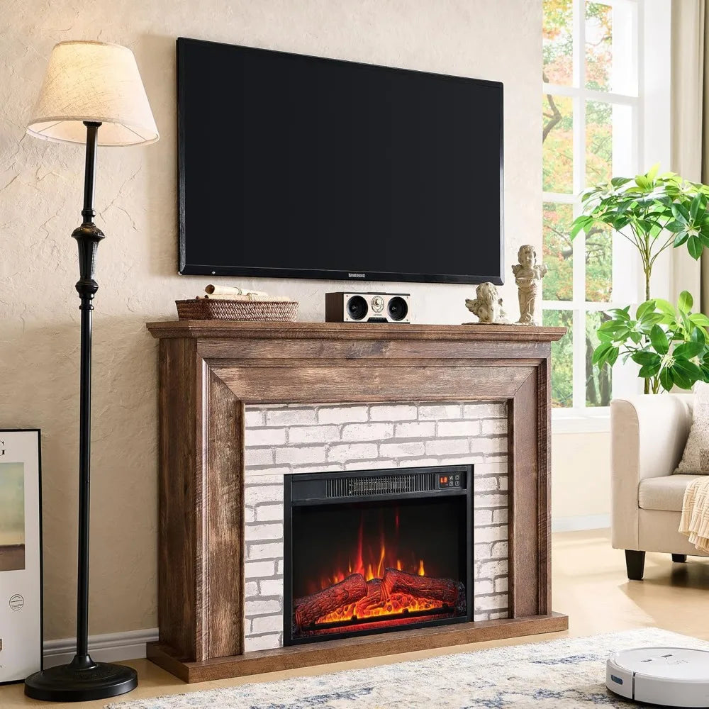 45" Flip Top Electric Fireplace with Mantel, Electric Fireplace Heater, TV Stand with Freestanding Electric Fireplaces, Remote Control