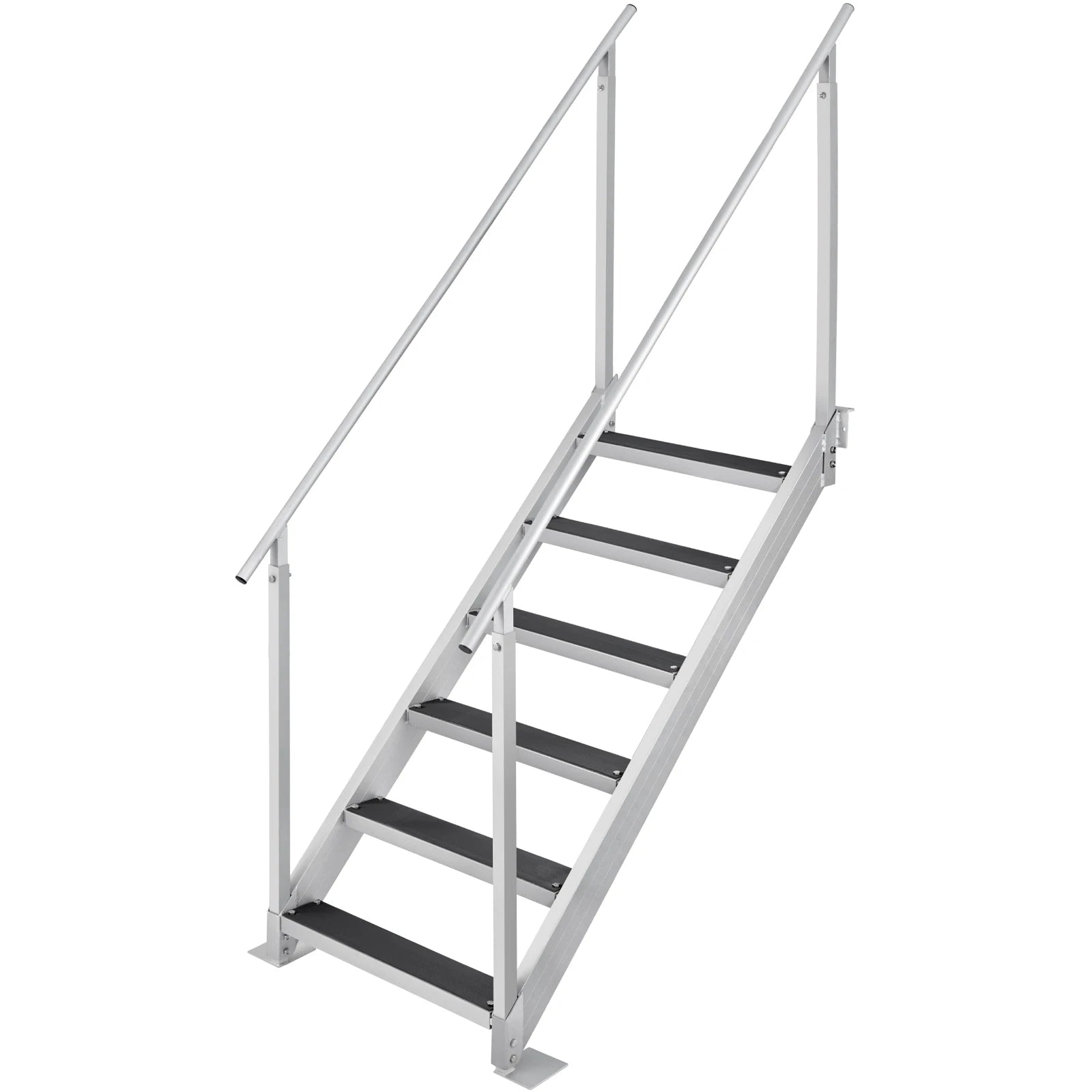 4/6 Step Dual Handrails Dock Ladder Aluminum with Rubber Mat 30"-39"/ Adjustable Height for Lake, Marine Boarding ,Pool