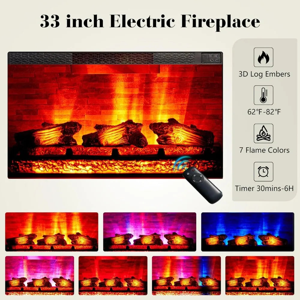 97" Farmhouse TV Stand with 33" Fireplace for TVs up to 100", Media Entertainment Center with Large Storage Cabinet