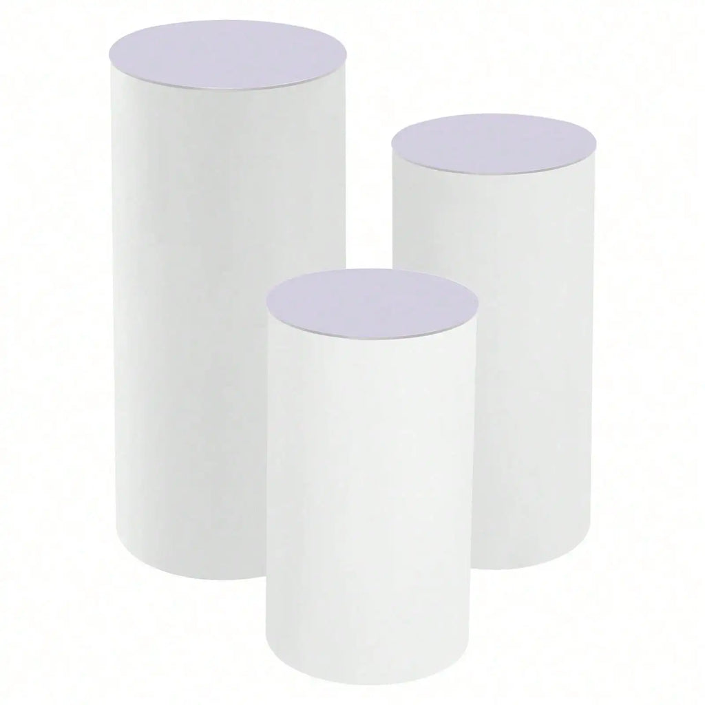 3Pcs White Cylinder Pedestal Stands Round Cylinder Pedestal Display Pillars For Wedding Party Decor