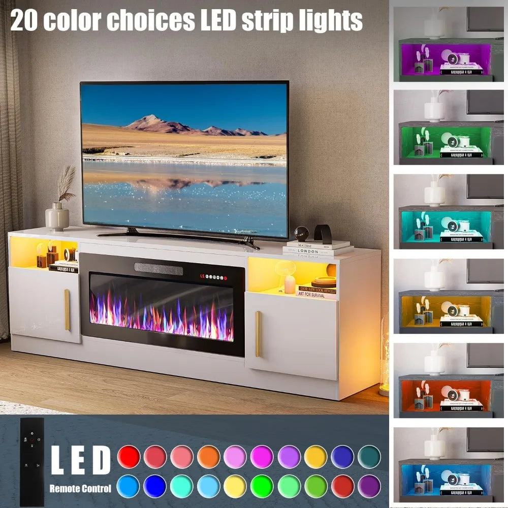 Fireplace with TV Stand 36" inch Electric Fireplace Up to 80" TVs, LED Light Entertainment Center, 70" Modern Wood High Gloss