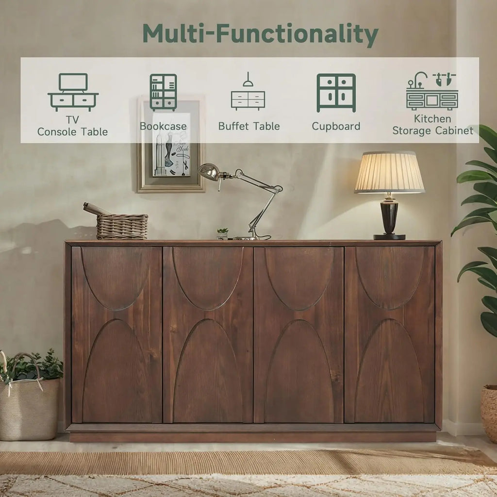 NEW 59" Sideboard Buffet Cabinet/ Retro Accent Storage Cabinet with Magnetic Door Latches/ Adjustable Shelf