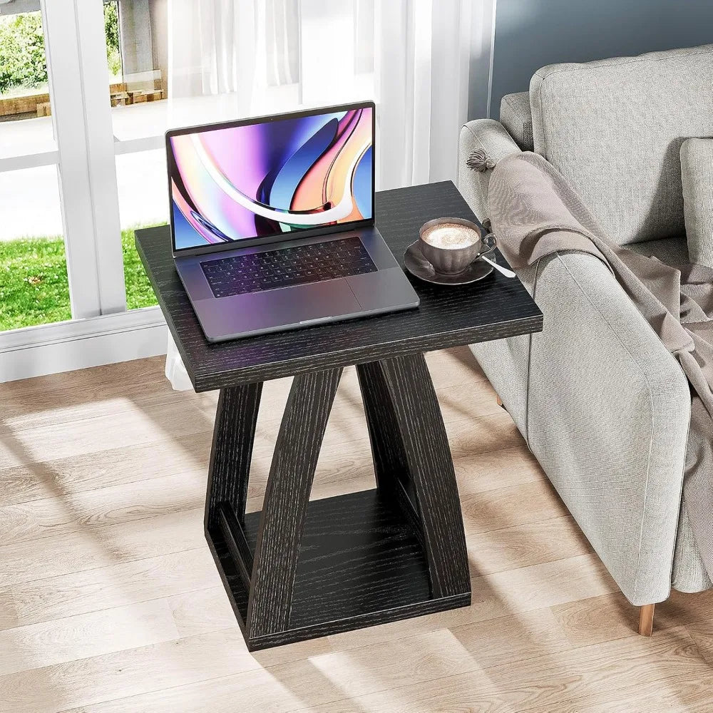 Pair of Modern Living Room Side Tables for Sofa Area in Black