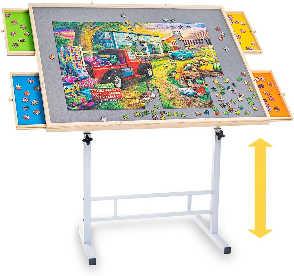 Adjustable Jigsaw 1500 Puzzle Table with Drawers, Angle & Height Adjustable with Metal Legs/ 35"x26" Tilting
