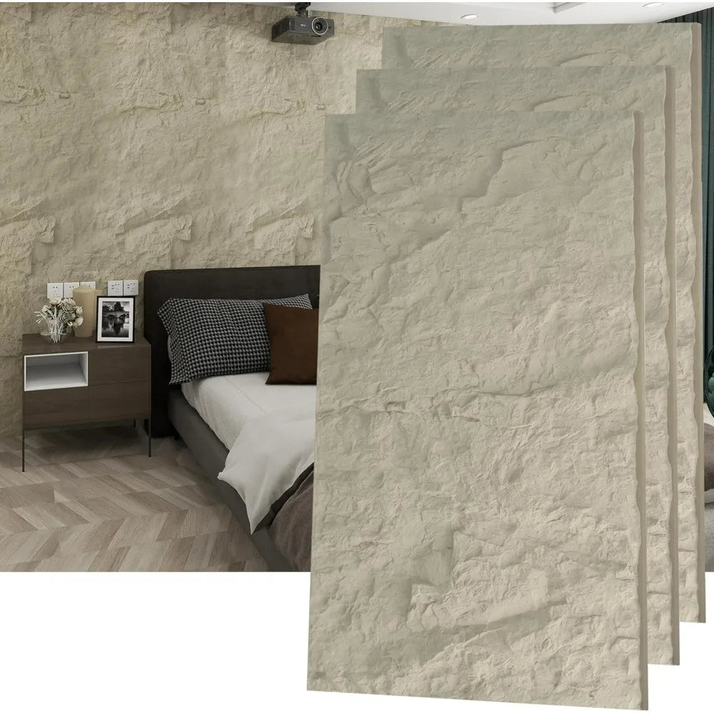 3D Faux Stone Wall Panels - 3 Pack Wainscoting for Interior Decor, Waterproof Covering, 47.24 Inch