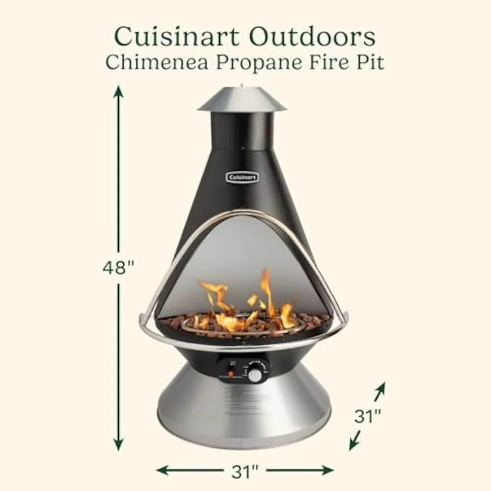NEW-Cuisinart Chimenea Propane Fire Pit: 40,000 BTU Adjustable Outdoor Patio Fire Pit with Lava Rocks and Directional Heat Shield