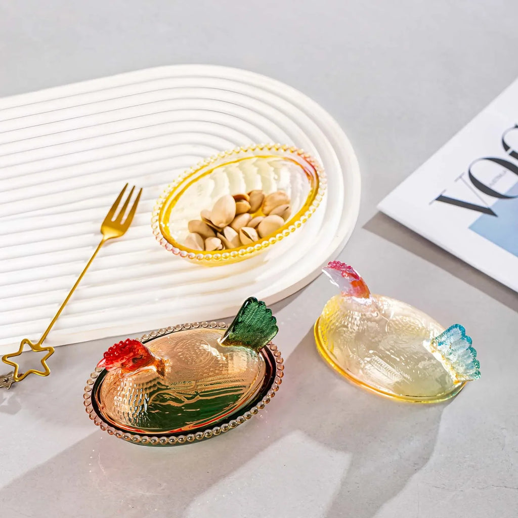 Palm Sized Crystal Glass Hen On Nest Dish With Lid/ Mini Storage Jar/ Jewelry Organizer/ Trinket/ Candy Container/ Desktop/ Vanity Decor Holiday Gift