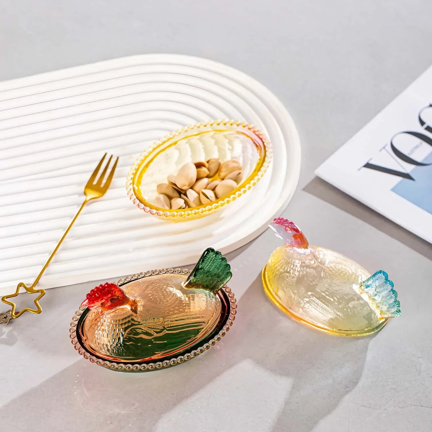 Palm Sized Crystal Glass Hen On Nest Dish With Lid/ Mini Storage Jar/ Jewelry Organizer/ Trinket/ Candy Container/ Desktop/ Vanity Decor Holiday Gift