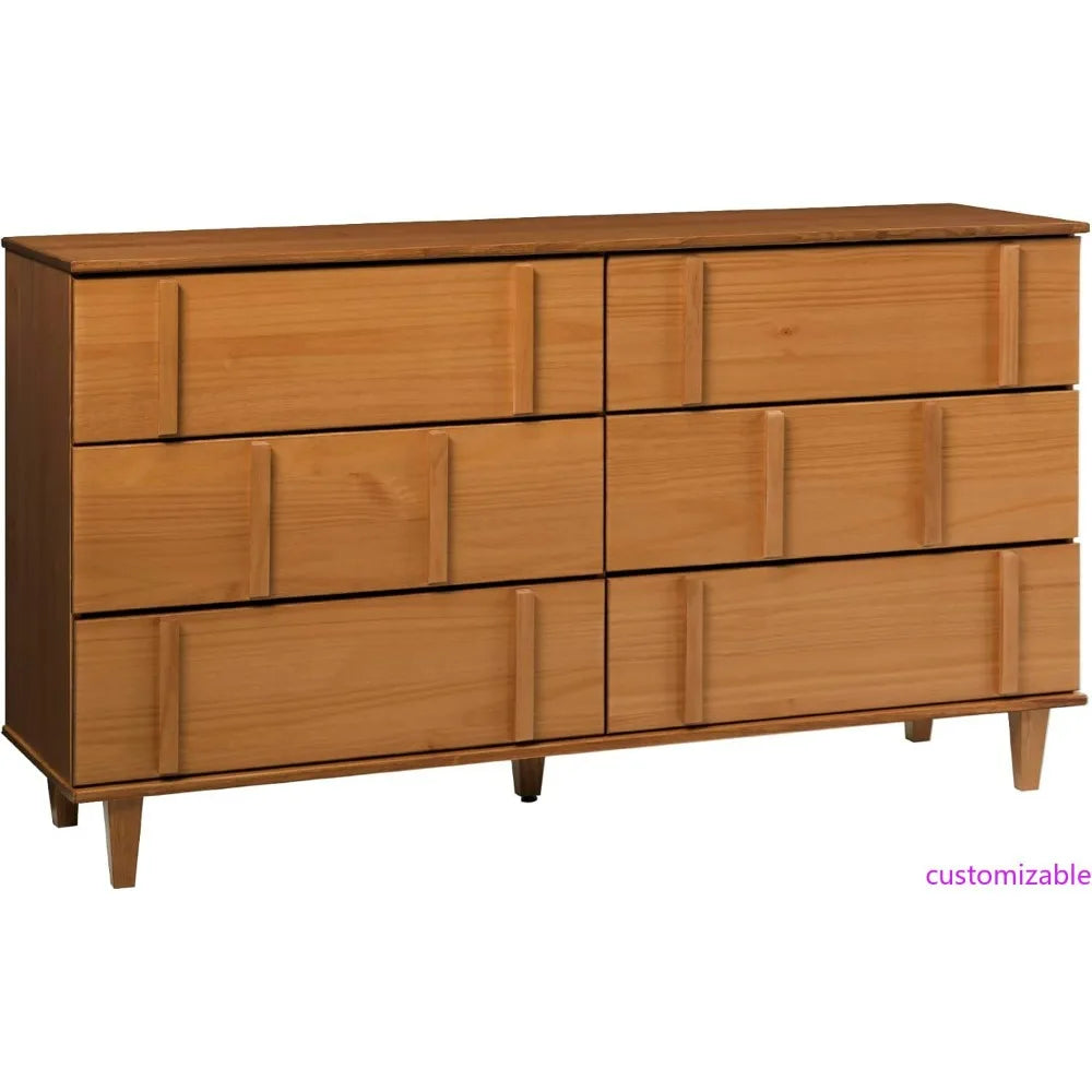 Contemporary 6-Drawer Solid Wood Dresser by Walker Edison, 60 Caramel