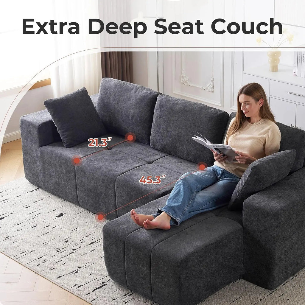 Cloud Modular Sectional Couch 105 Inch Chenille Boneless Couches Deep Seat Upholstered L-Shape Sofa with Chaise Customized