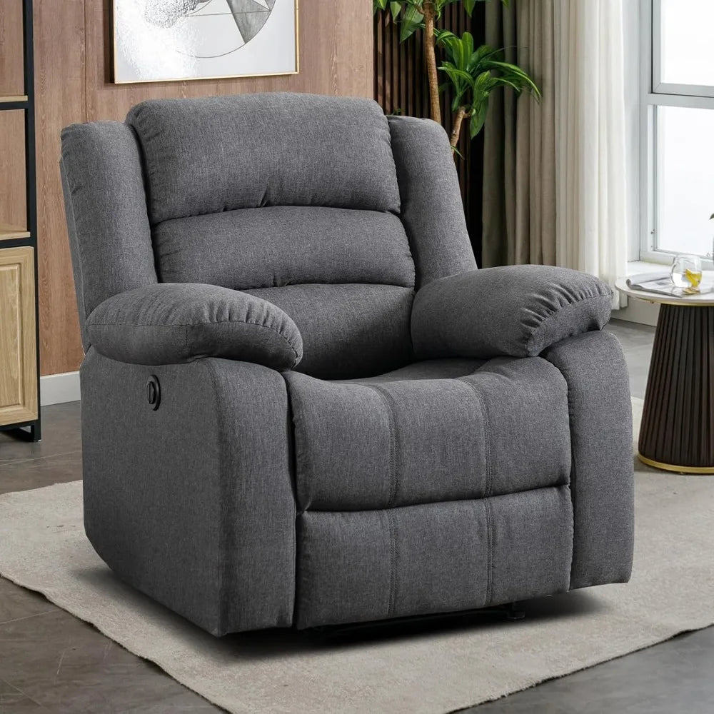 Classic Power Recliner Chair, Oversized Electric Reclining Chair with Overstuffed Cushion and Back, Soft Fabric