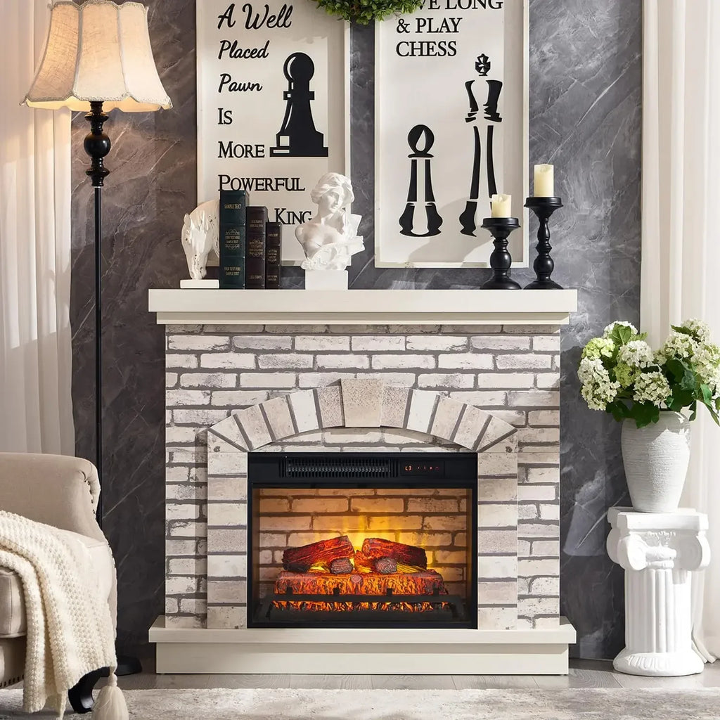 Farmhouse Electric Fireplace with Mantel, 42" Fireplace TV Stand with 23'' Freestanding Electric Fireplace Heater,Remote Control