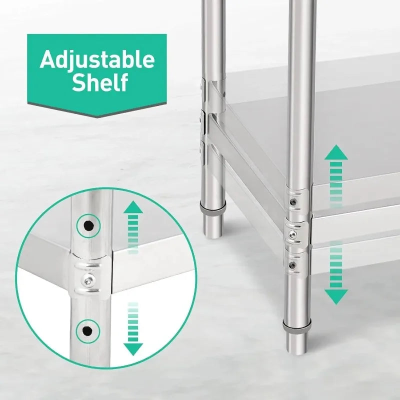 Commercial Grade 72 x 30 Stainless Steel Prep Table with Adjustable Shelf and Wheels