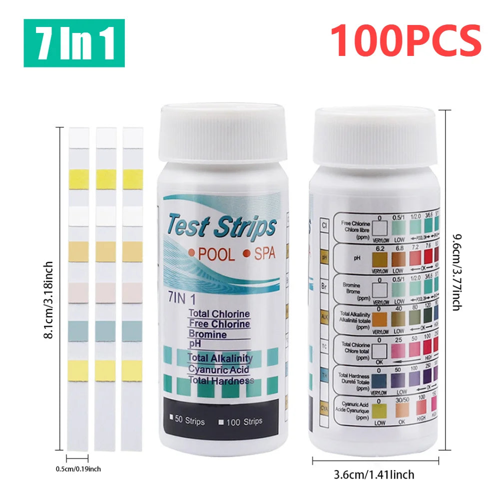 50/100PCS 3/5/6/7 in 1 Water Quality Test Paper/ Swimming Pool PH Test Strips/ Multipurpose Aquarium Test Strips for Fish Tank