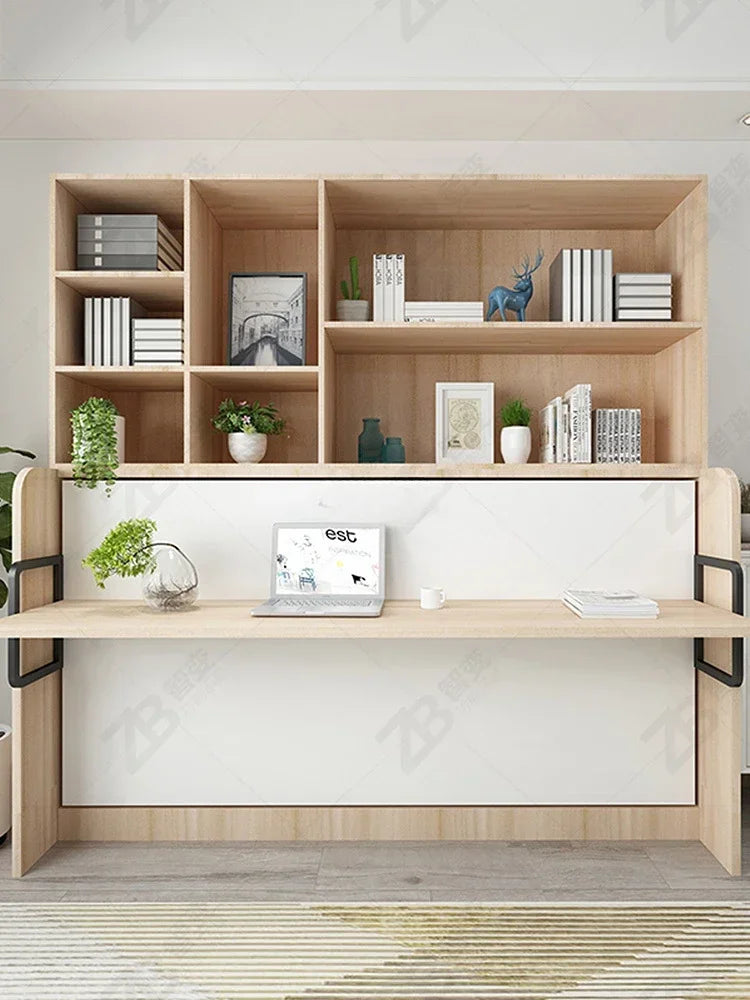 Multifunctional Invisible Desk Bed Bookcase Rotary Rollover Bed Wardrobe Integrated  Murphy Bed Bedroom Set Furniture