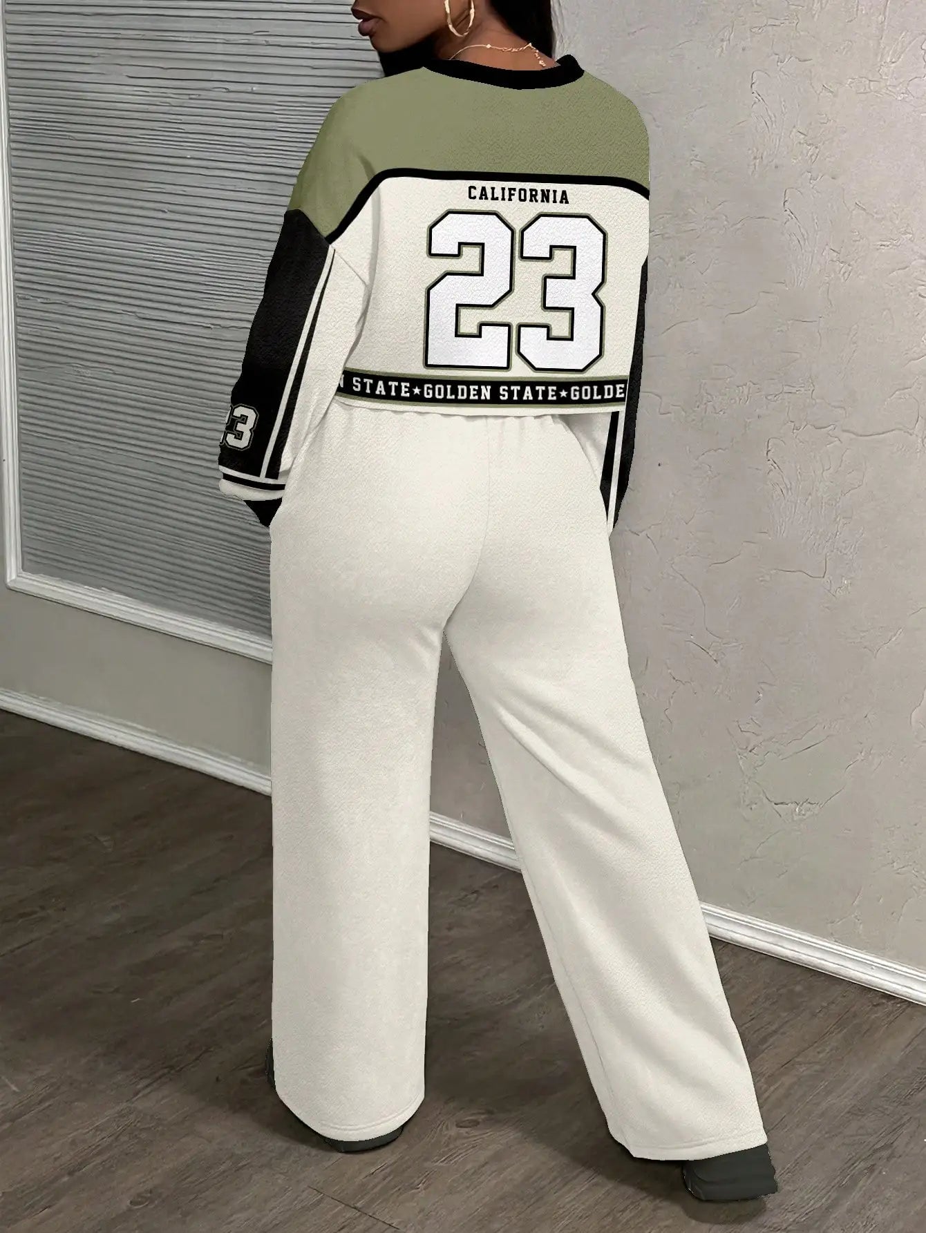 California 23 Two Piece Set Women's Streetwear Crop Top & Wide Leg Pants/Fall Winter