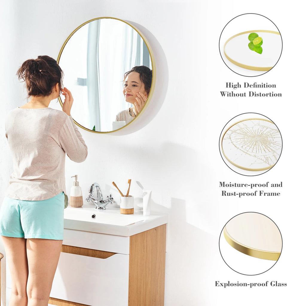 30 Inch Large Gold Round Vanity Framed Mirror for Wall/ Matte Metal Framed Modern Mirror/ Tempered Glass /Bedroom /Living Room