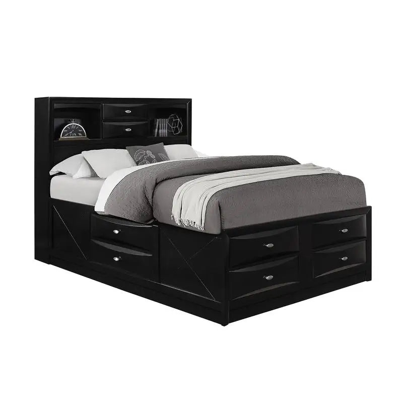 5-Piece Full Bedroom Set in Lucille Black Finish with Modern Design and Sleek Storage Solutions