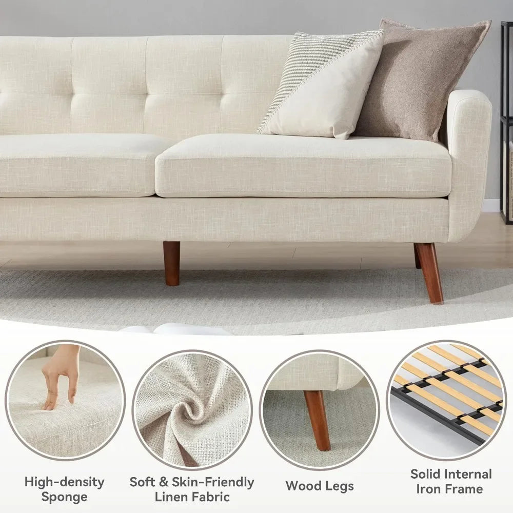 The New-77.2" W Linen Sofa Couch, Mid Century Modern Decor Loveseat Couch For Living Room, Button Tufted Upholstered