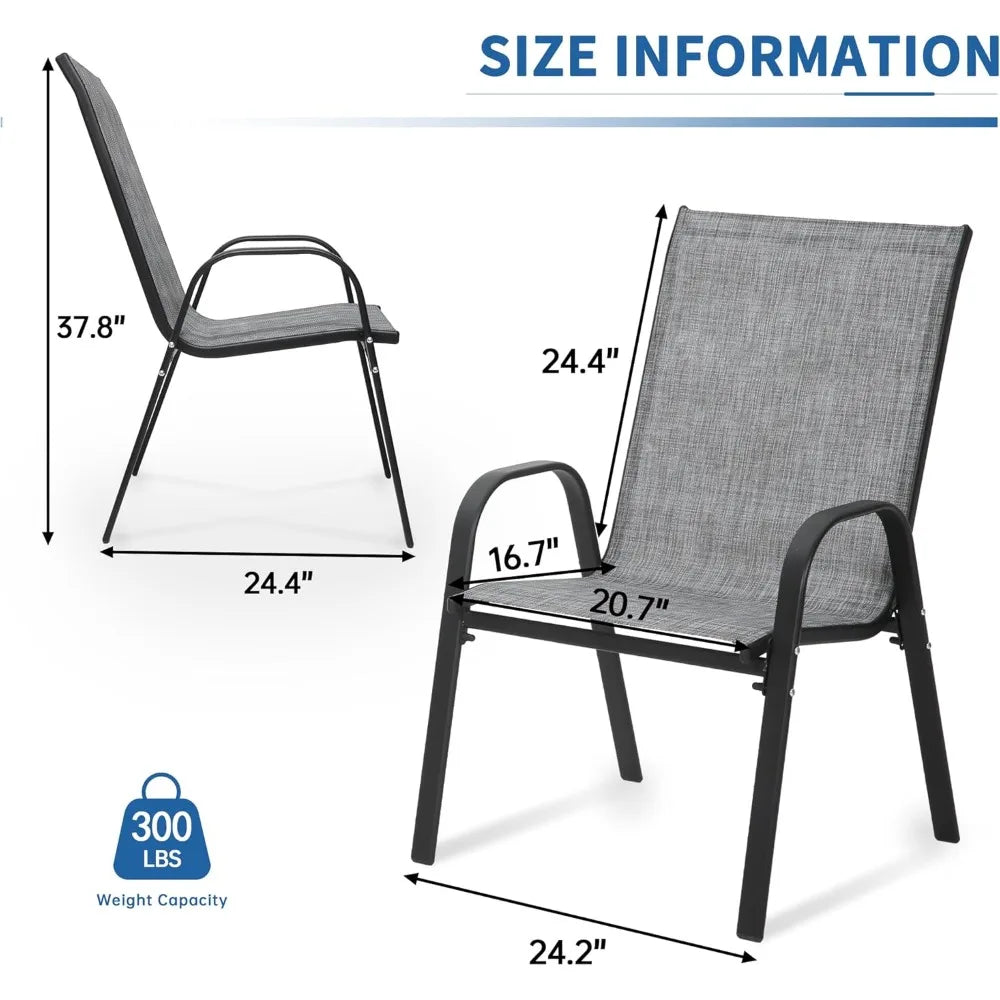 Set of 6 Stackable Outdoor Dining Chairs - All-Weather Textilene Patio Chairs with Armrests